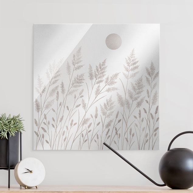 Obrazy nowoczesny Trawa i księżyc w srebrze