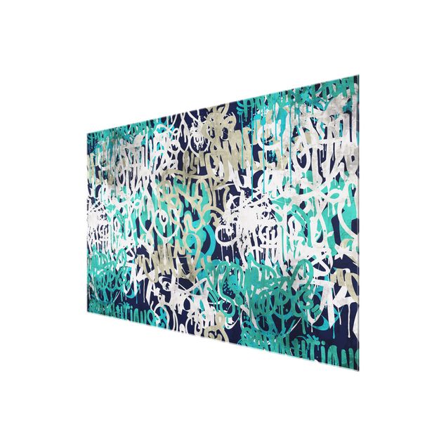 Obrazy graffiti Graffiti Art Tagged Wall Turquoise