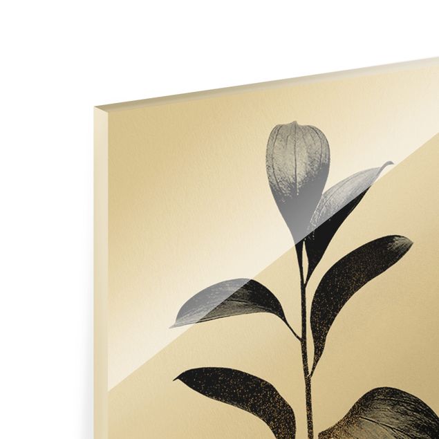 Obraz na szkle - Graficzny świat roślin - złoto i szarość
