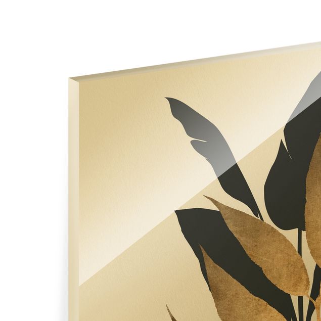 Obraz na szkle - Graficzny świat roślin - złoto i czerń