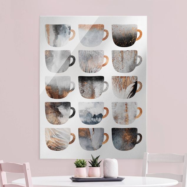 Obrazy nowoczesne Szare filiżanki do kawy w kolorze złotym