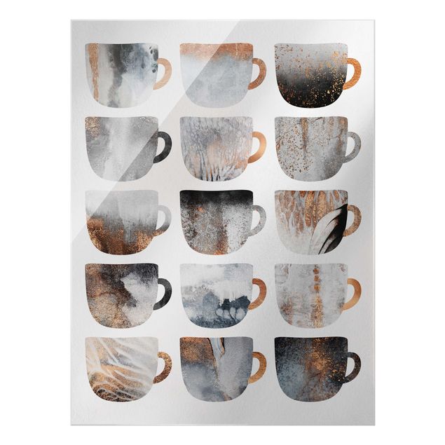 Obrazy artystów Szare filiżanki do kawy w kolorze złotym