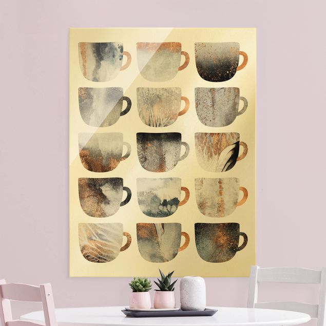 Obrazy nowoczesne Szare filiżanki do kawy w kolorze złotym