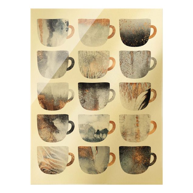 Obrazy artystów Szare filiżanki do kawy w kolorze złotym