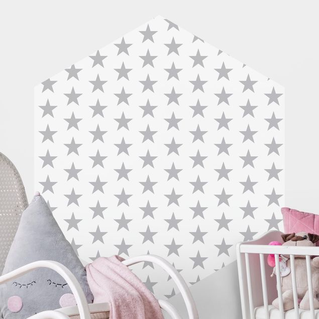 Pokój niemowlęcy Duże szare gwiazdy na białym tle