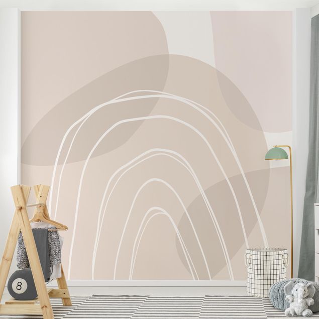Tapety wzory Large Circular Shapes in a Rainbow - beige