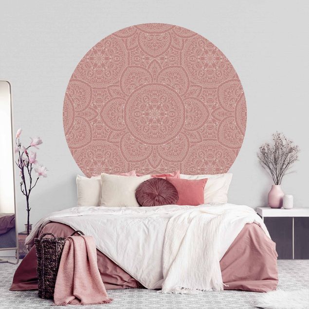 Tapety ornament Duży wzór mandali w kolorze starego różu