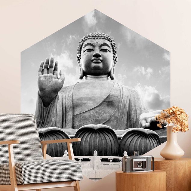 Tapeta brązowa Duży Budda Czarno-biały