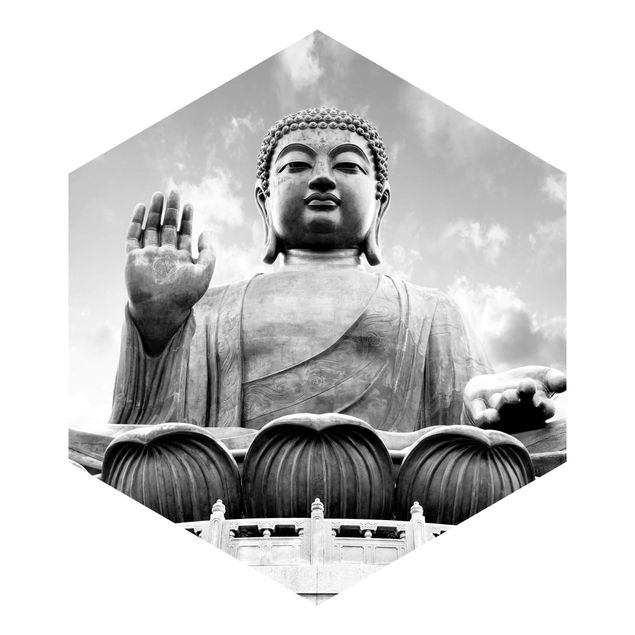 Sześciokątna tapeta samoprzylepna - Duży Budda Czarno-biały