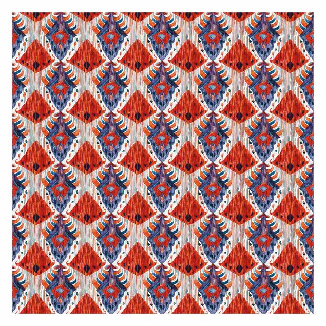Fototapeta - Large Ikat Pattern Bali Red And Blue