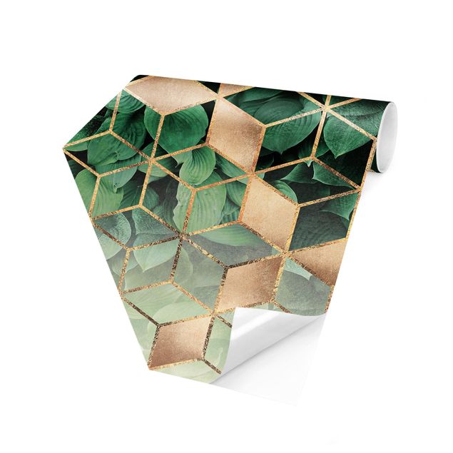 Elisabeth Fredriksson obrazy Zielone liście złota geometria
