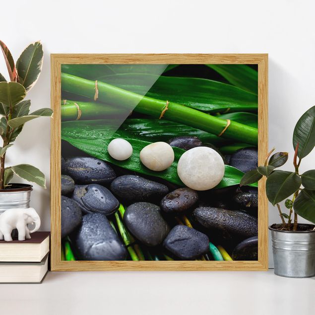 Obrazy w ramie do łazienki Zielony bambus z kamieniami Zen