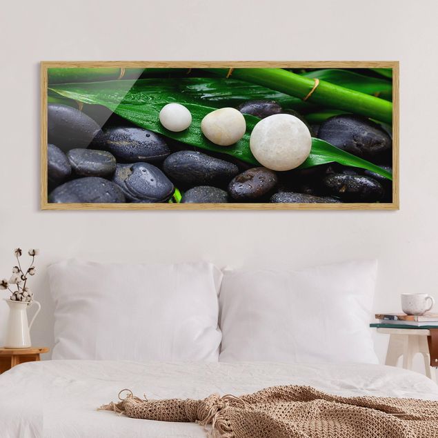 Obrazy w ramie do łazienki Zielony bambus z kamieniami Zen
