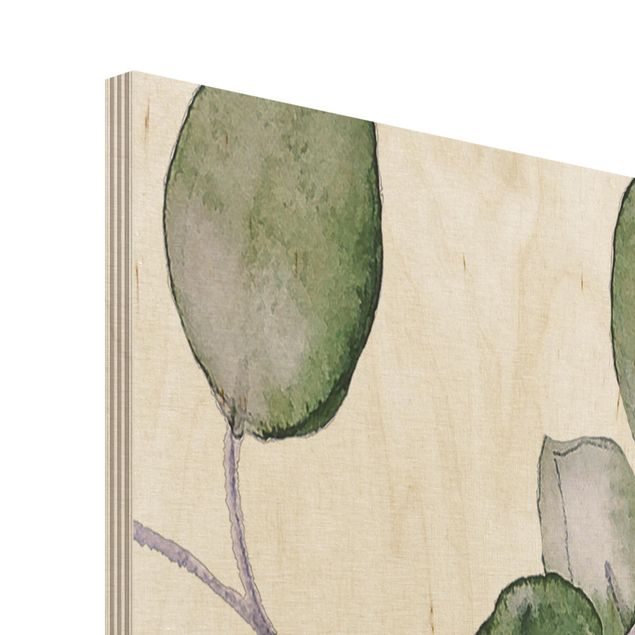 Obraz z drewna - Zielona akwarela Gałązka eukaliptusa