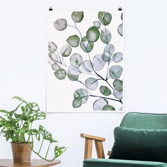 Nowoczesne obrazy do salonu Zielona akwarela Gałązka eukaliptusa