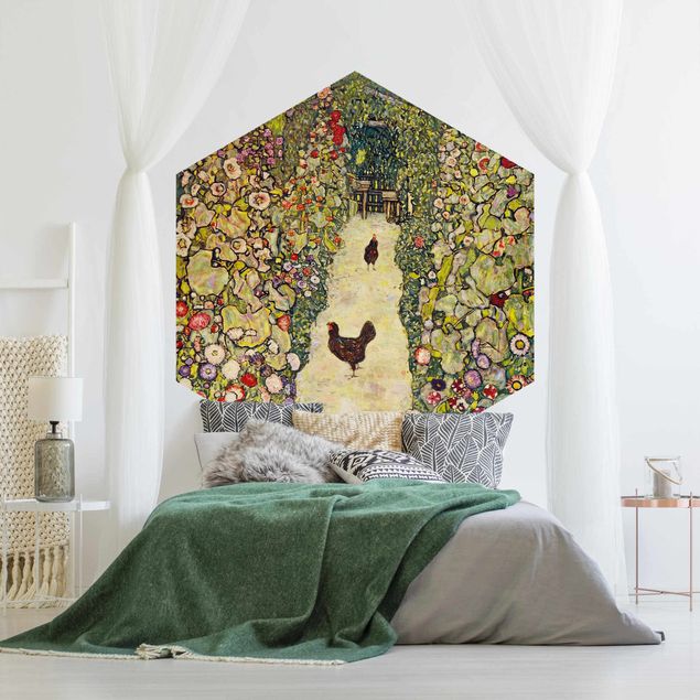 Tapeta w kwiaty Gustav Klimt - Ścieżka ogrodowa z kurczakami
