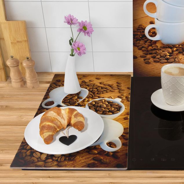 Szklana płyta ochronna na kuchenkę 2-częściowa - 3 Filiżanki do espresso z ziarnami kawy