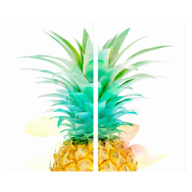 Szklana płyta ochronna na kuchenkę 2-częściowa - Akwarela ananasowa