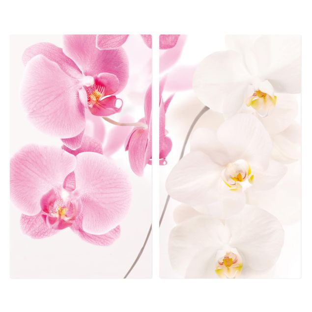 Szklana płyta ochronna na kuchenkę 2-częściowa - Delikatne orchidee
