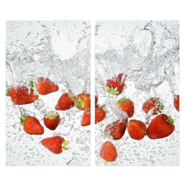 Szklana płyta ochronna na kuchenkę 2-częściowa - Świeże truskawki w wodzie