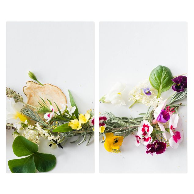 Szklana płyta ochronna na kuchenkę 2-częściowa - Świeże zioła z jadalnymi kwiatami