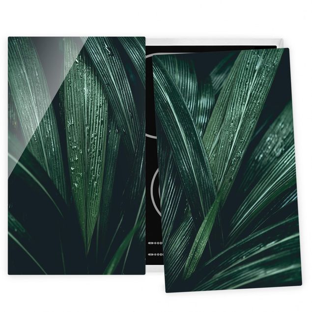 Szklana płyta ochronna na kuchenkę 2-częściowa - Zielone liście palmy