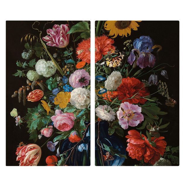 Szklana płyta ochronna na kuchenkę 2-częściowa - Jan Davidsz de Heem - Szklany wazon z kwiatami