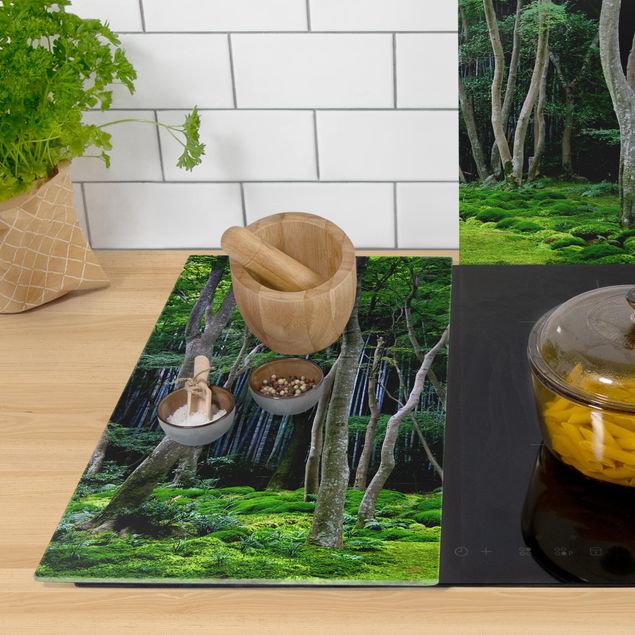 Szklana płyta ochronna na kuchenkę 2-częściowa - Las japoński