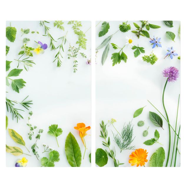 Szklana płyta ochronna na kuchenkę 2-częściowa - Zioła i kwiaty