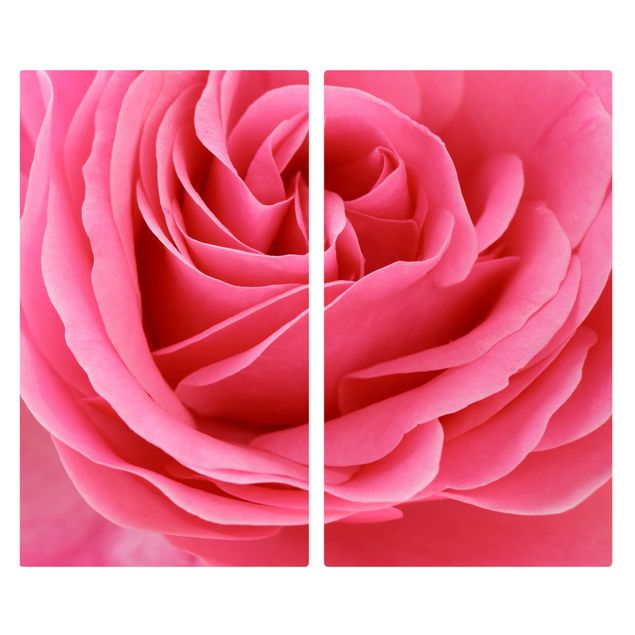 Szklana płyta ochronna na kuchenkę 2-częściowa - Różowa róża pełna wdzięku