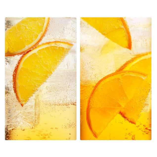 Szklana płyta ochronna na kuchenkę 2-częściowa - Pomarańcza na lodzie