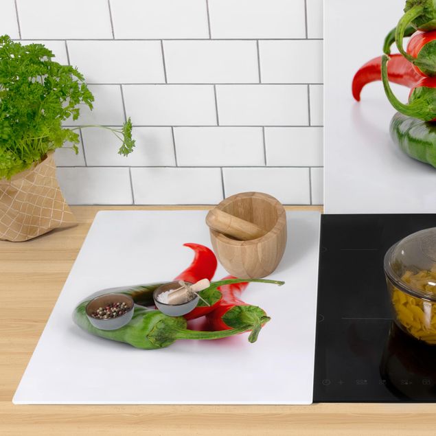 Szklana płyta ochronna na kuchenkę 2-częściowa - Czerwone i zielone papryczki chilli