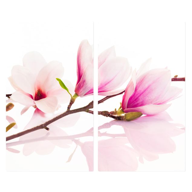 Szklana płyta ochronna na kuchenkę 2-częściowa - Gałązka magnolii delikatnej