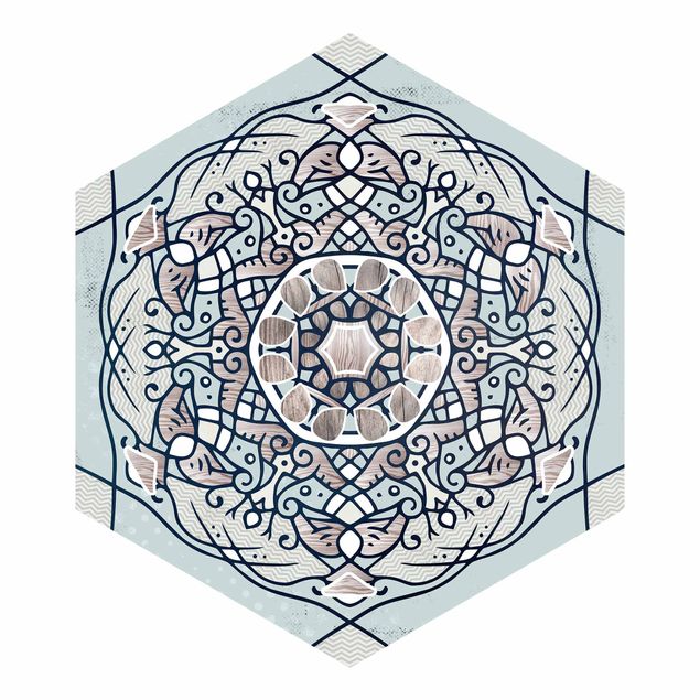 Sześciokątna tapeta samoprzylepna - Mandala sześciokątna w kolorze jasnoniebieskim