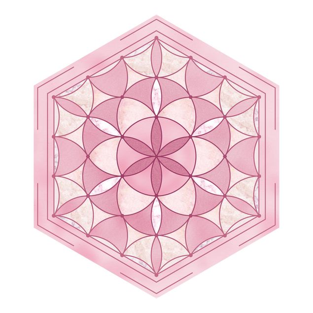 Sześciokątna tapeta samoprzylepna - Mandala sześciokątna w kolorze różowym