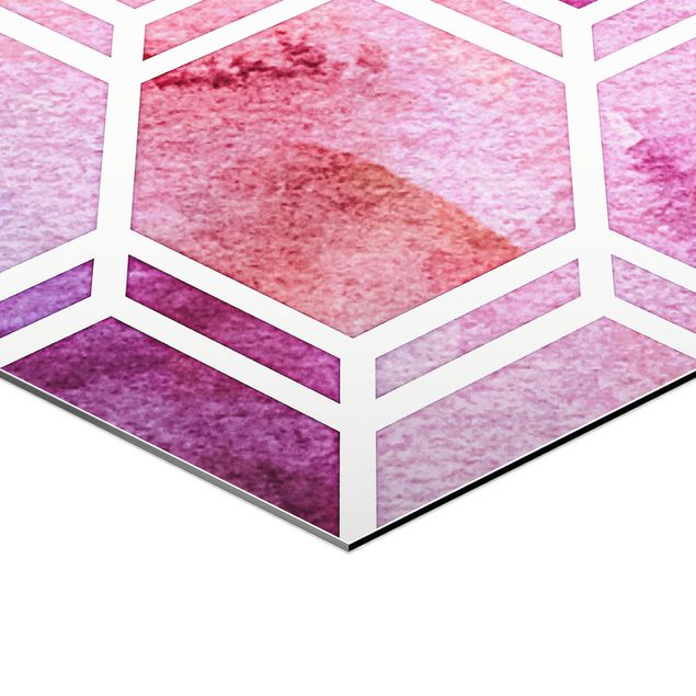 Obraz heksagonalny z Alu-Dibond - Sześciokątne marzenia Akwarela w kolorze jagodowym