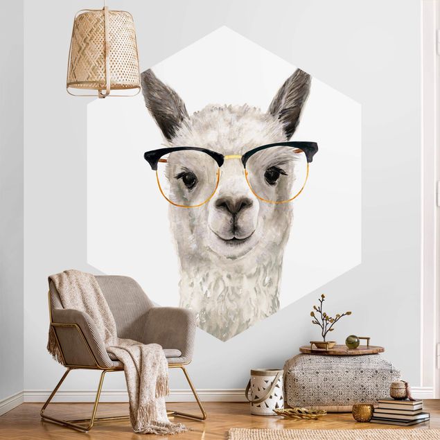 Tapeta biała Hippy Llama w okularach I
