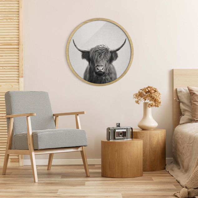 Obrazy w ramie zwierzęta Highland Cattle Harry czarno-biały