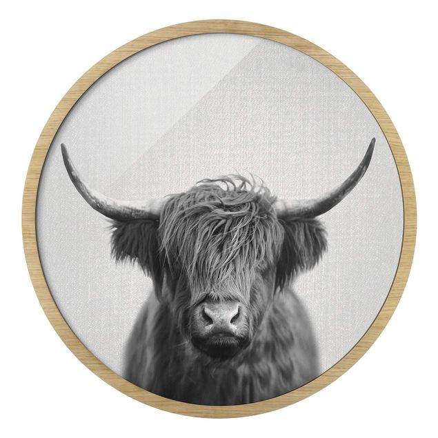 Obrazy do salonu nowoczesne Highland Cattle Harry czarno-biały