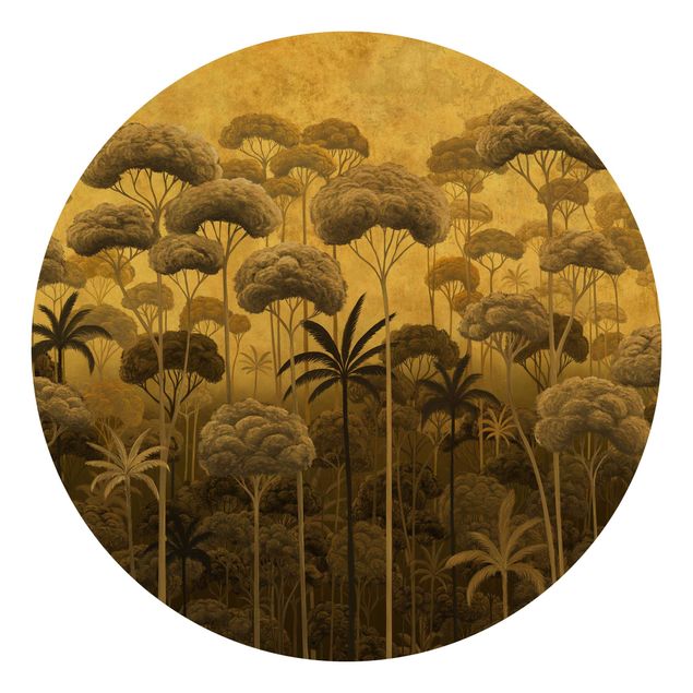 Okrągła tapeta samoprzylepna - Tall Trees in the Jungle in Golden Tones