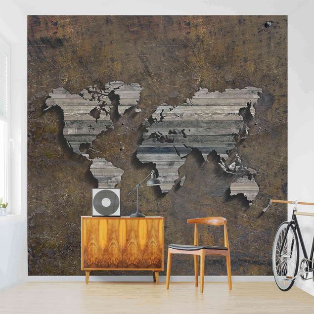 Tapety drewno Mapa świata z rdzą drewna