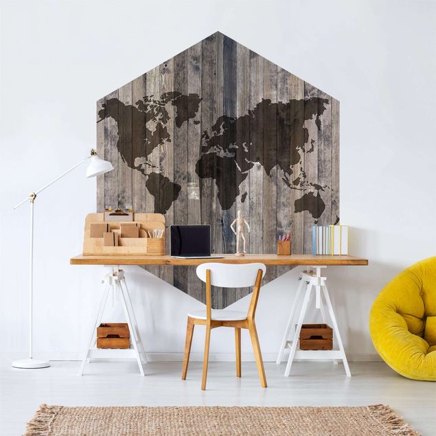 Tapeta imitacja drewna Mapa świata z drewna