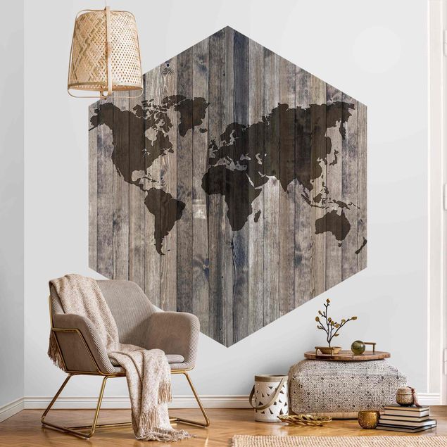 Tapety na ściany Mapa świata z drewna