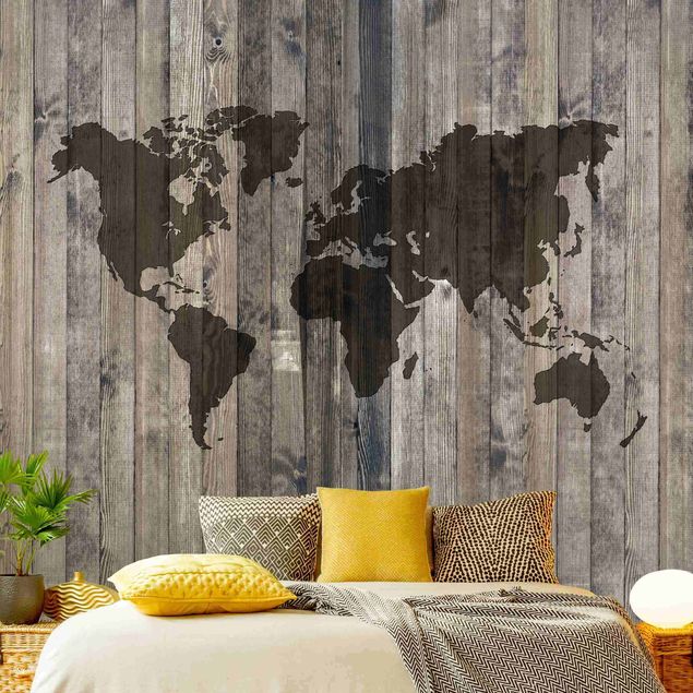 Fototapety Mapa świata z drewna