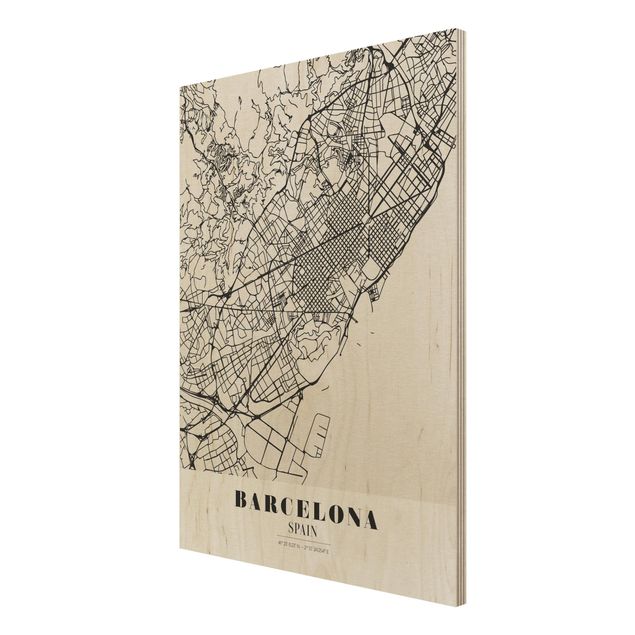 Obrazy z drewna City Map Barcelona - Klasyczna