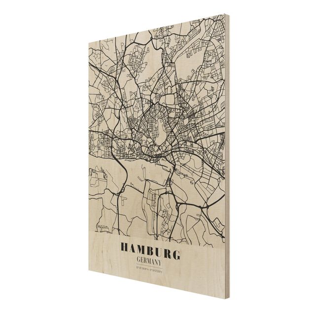Obrazy z drewna Mapa miasta Hamburg - Klasyczna