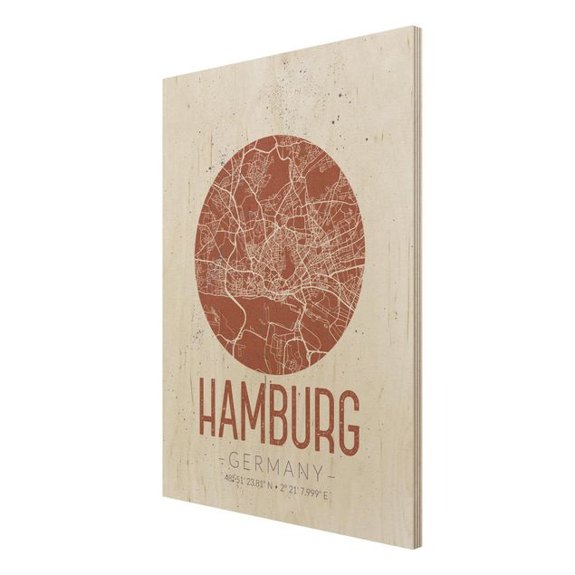 Obrazy z drewna Mapa miasta Hamburg - Retro