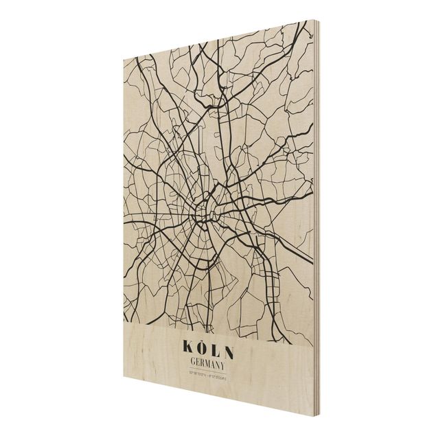 Obrazy z drewna Mapa miasta Kolonia - Klasyczna