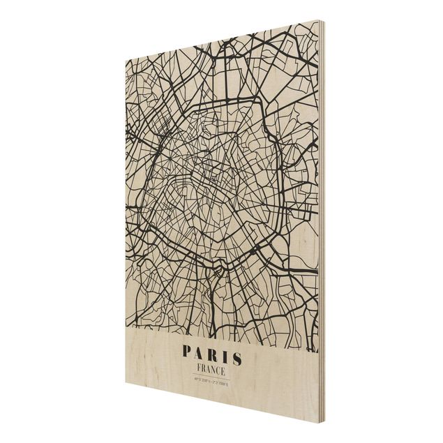 Obrazy drewniane City Map Paris - Klasyczna