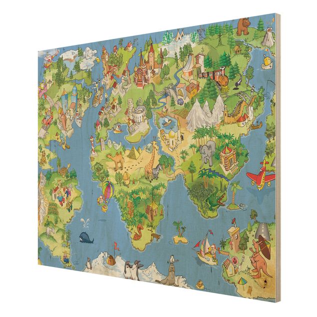 Obrazy z drewna Wielka i śmieszna mapa świata